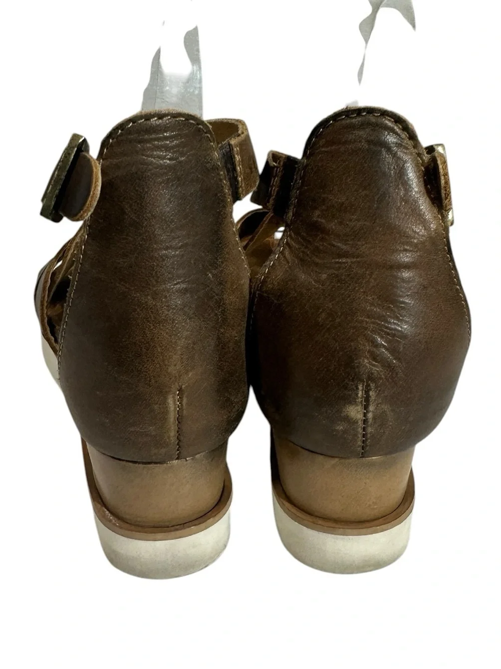 DIBA Women's 7.5 Brown Leather Strap Wedge Comfort Sandals